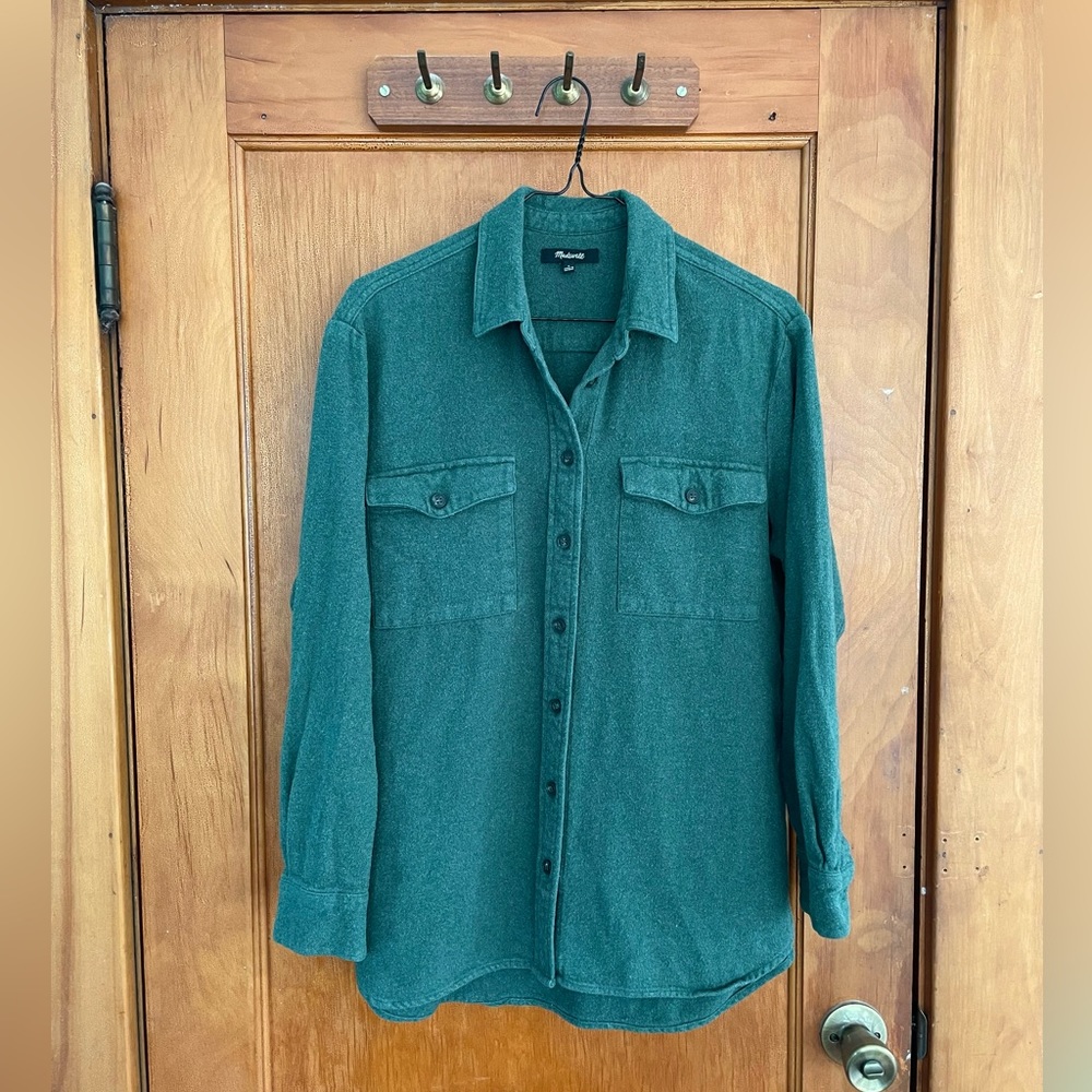 Madewell forest green flannel button down